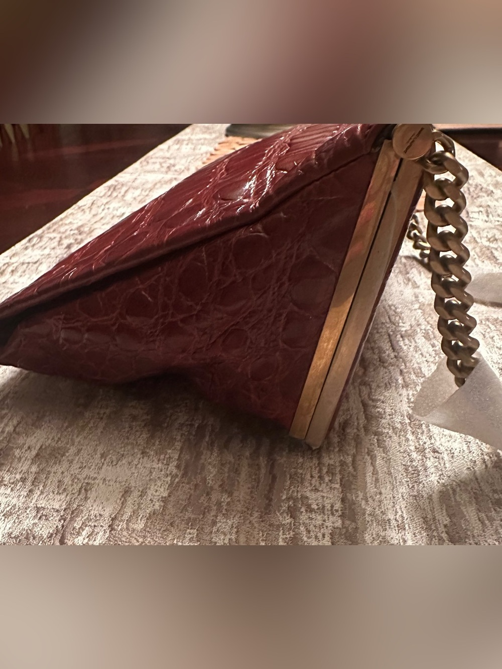 Saint Laurent Brown Croc-Embossed Leather Shoulder Bag NWT - Picture 6 of 7